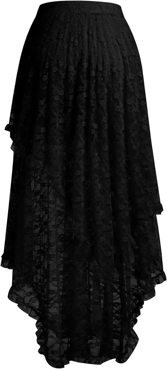 ABAFIP Women's High Waist Sheer Lace Tulle Floral Long Skirt Layered Asymmetrical Transparent Midi Skirts