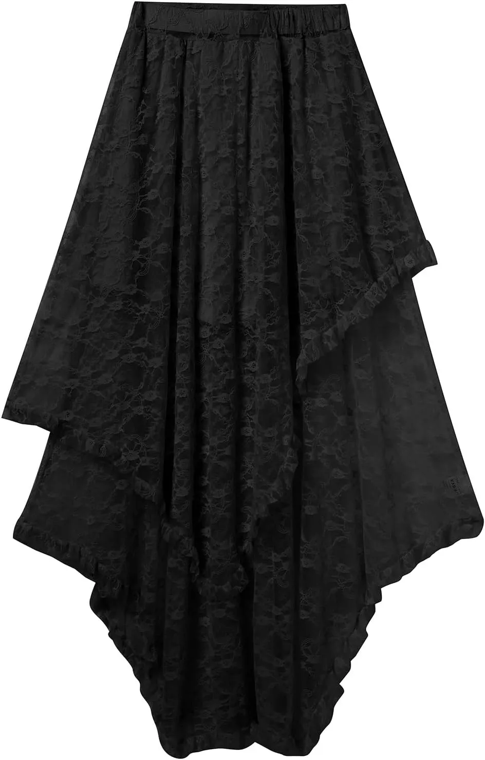 ABAFIP Women's High Waist Sheer Lace Tulle Floral Long Skirt Layered Asymmetrical Transparent Midi Skirts