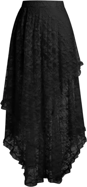 ABAFIP Women's High Waist Sheer Lace Tulle Floral Long Skirt Layered Asymmetrical Transparent Midi Skirts