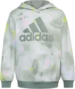 adidas Girls' Gradient Fleece Pullover Hoodie, Silver Green, Large