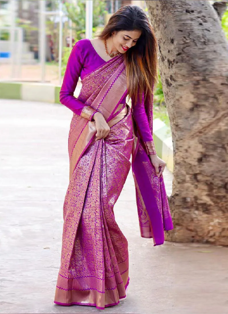 Adorable Magenta Pink Color Silk Base Saree