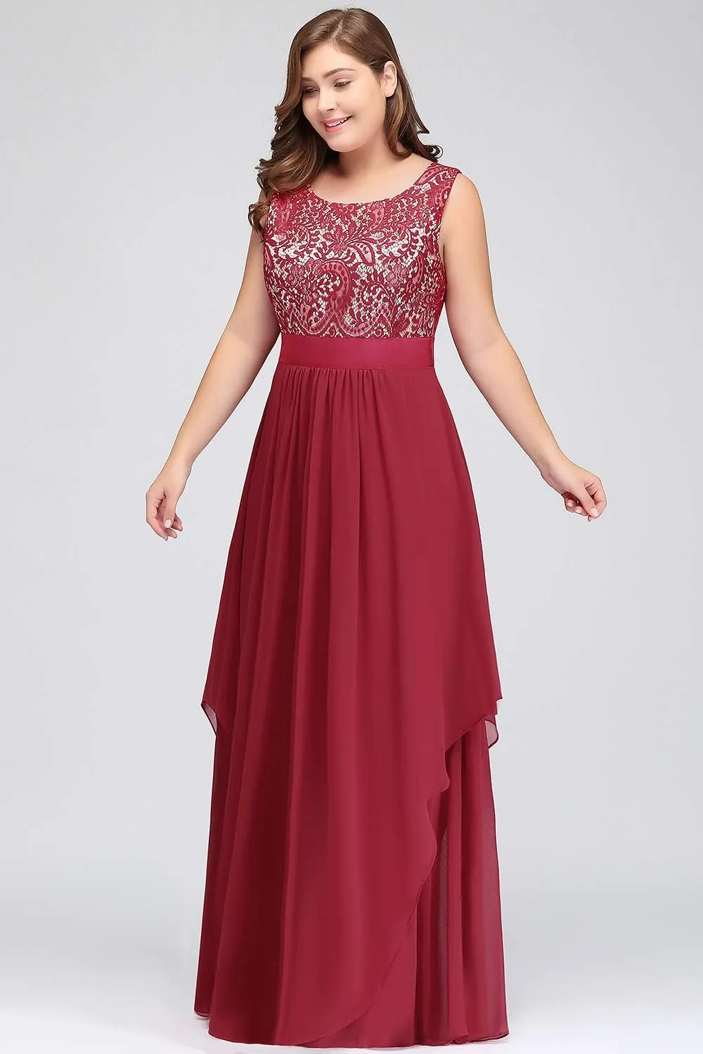 BABYONLINE D.R.E.S.S. Womens Sleeveless Evening Party Cocktail Formal Long Dress Lace Chiffon Tiered Formal Evening Gowns