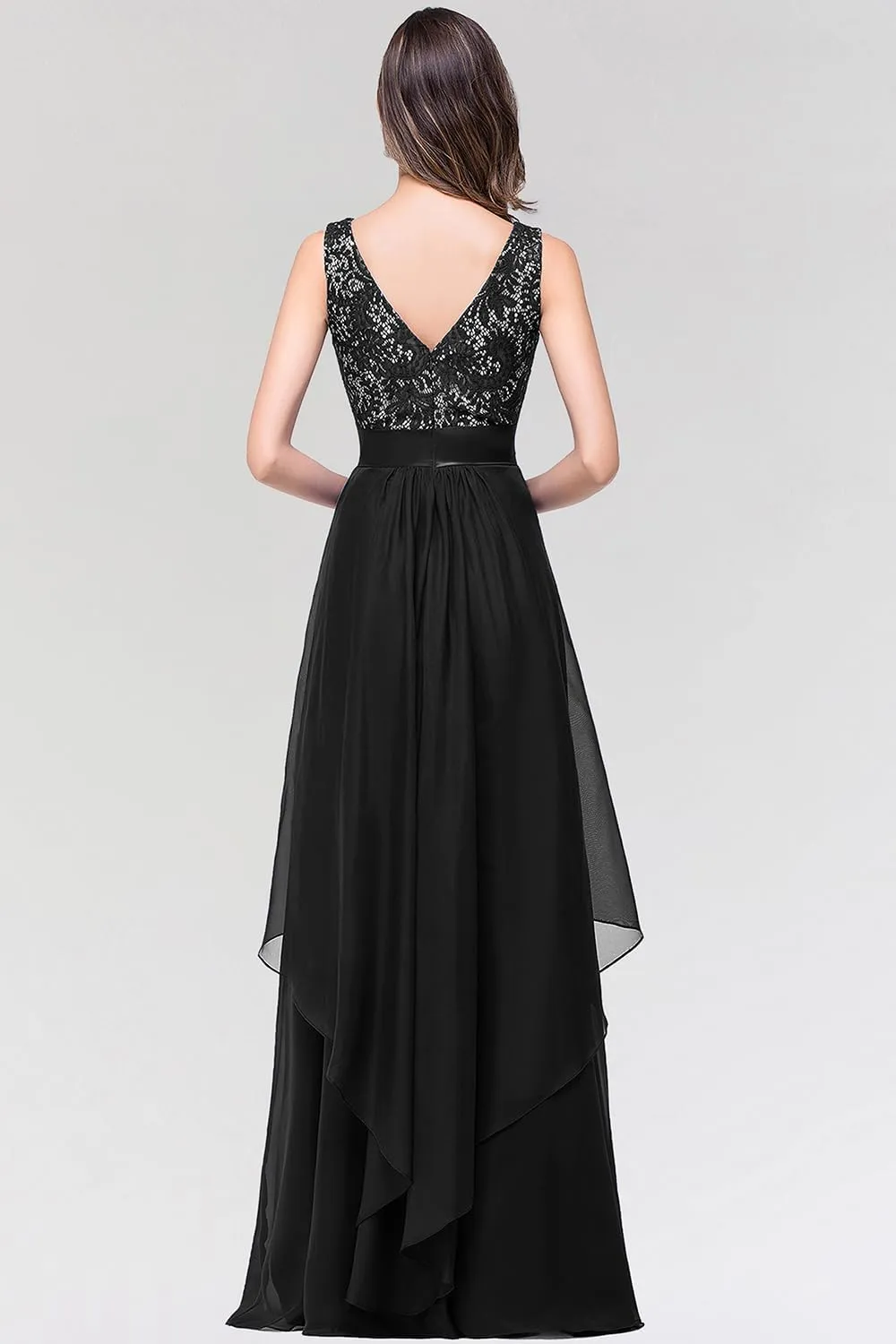 BABYONLINE D.R.E.S.S. Womens Sleeveless Evening Party Cocktail Formal Long Dress Lace Chiffon Tiered Formal Evening Gowns