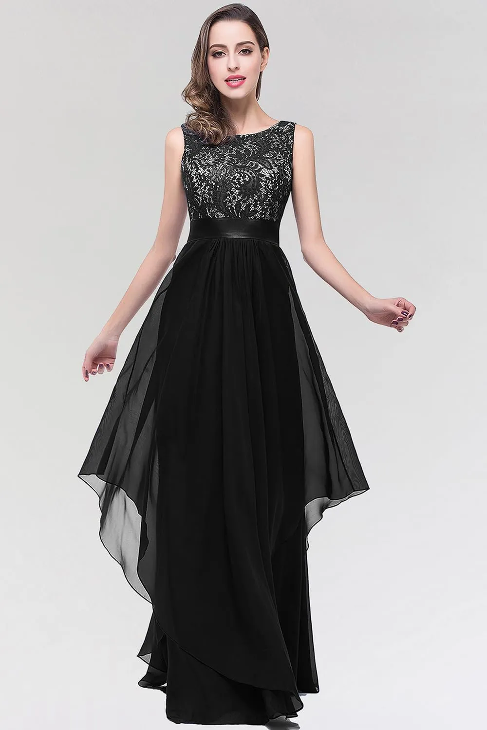 BABYONLINE D.R.E.S.S. Womens Sleeveless Evening Party Cocktail Formal Long Dress Lace Chiffon Tiered Formal Evening Gowns