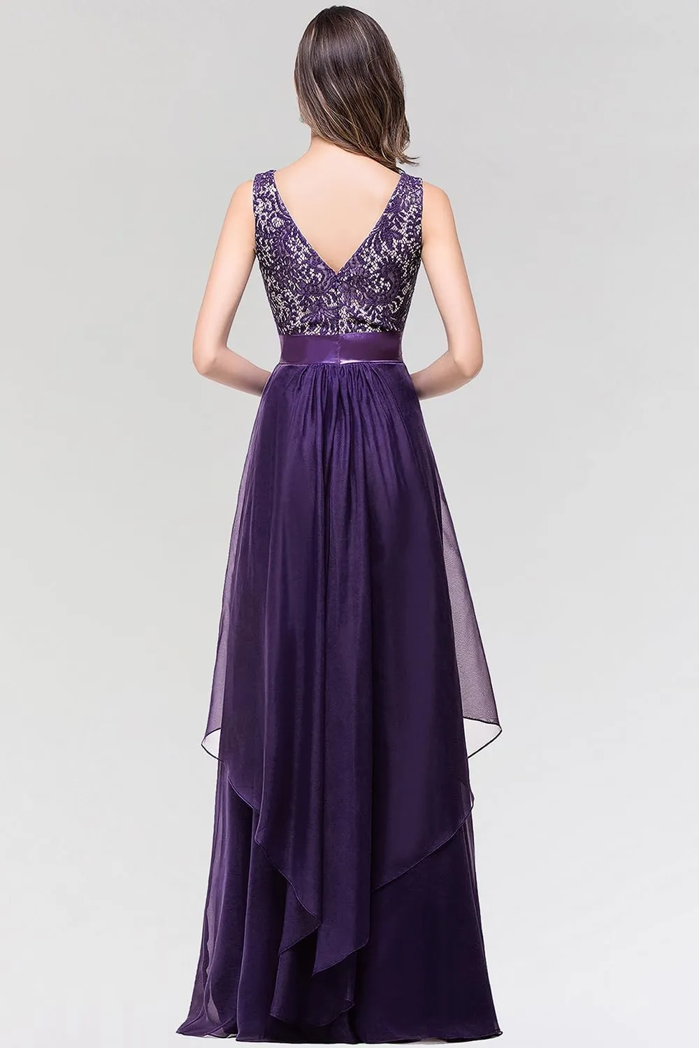 BABYONLINE D.R.E.S.S. Womens Sleeveless Evening Party Cocktail Formal Long Dress Lace Chiffon Tiered Formal Evening Gowns