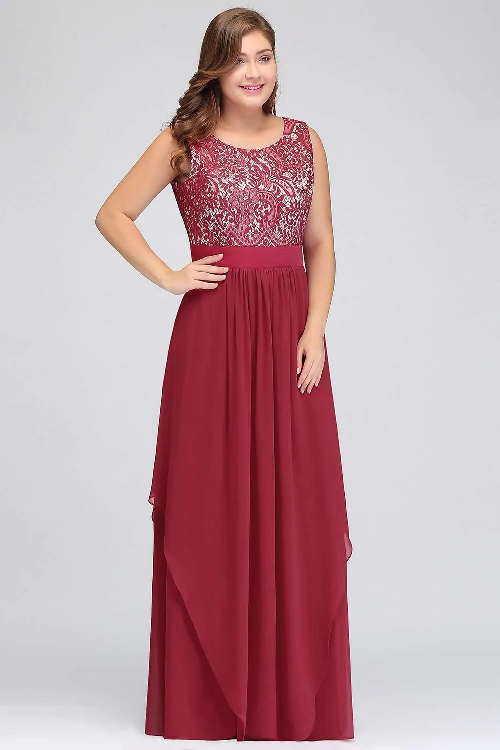 BABYONLINE D.R.E.S.S. Womens Sleeveless Evening Party Cocktail Formal Long Dress Lace Chiffon Tiered Formal Evening Gowns
