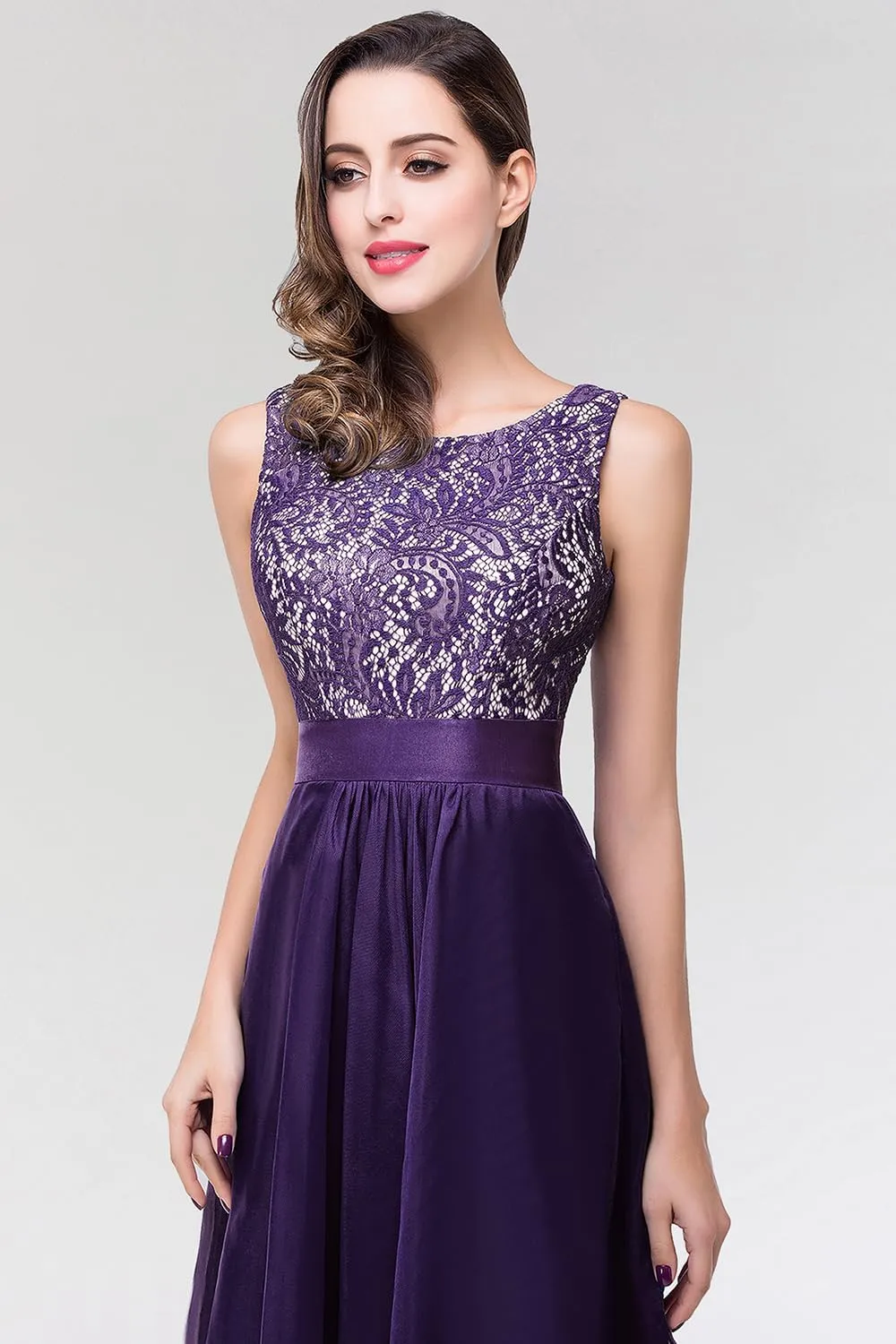 BABYONLINE D.R.E.S.S. Womens Sleeveless Evening Party Cocktail Formal Long Dress Lace Chiffon Tiered Formal Evening Gowns