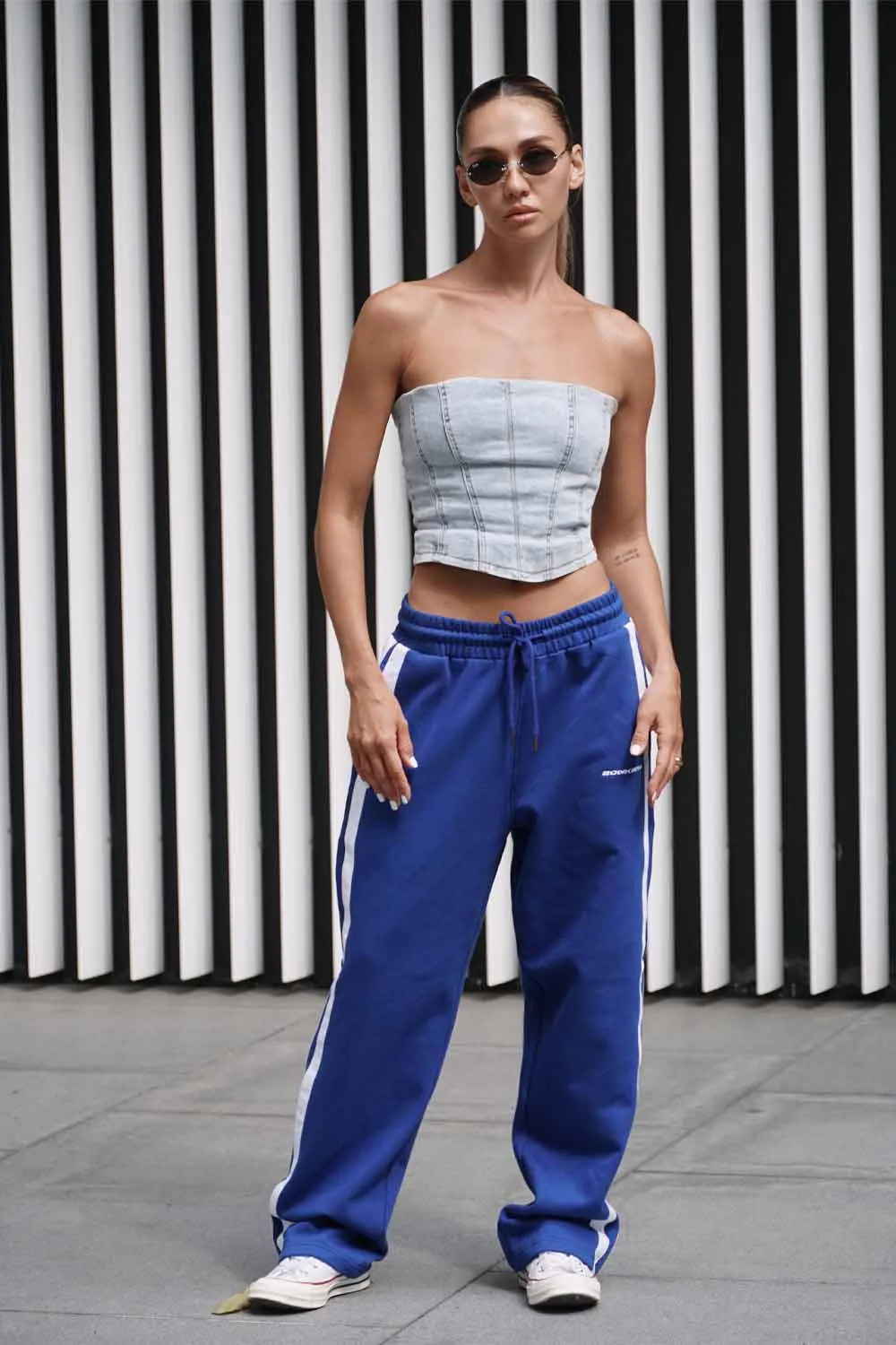 Blue Sporty Straight Fit Pants