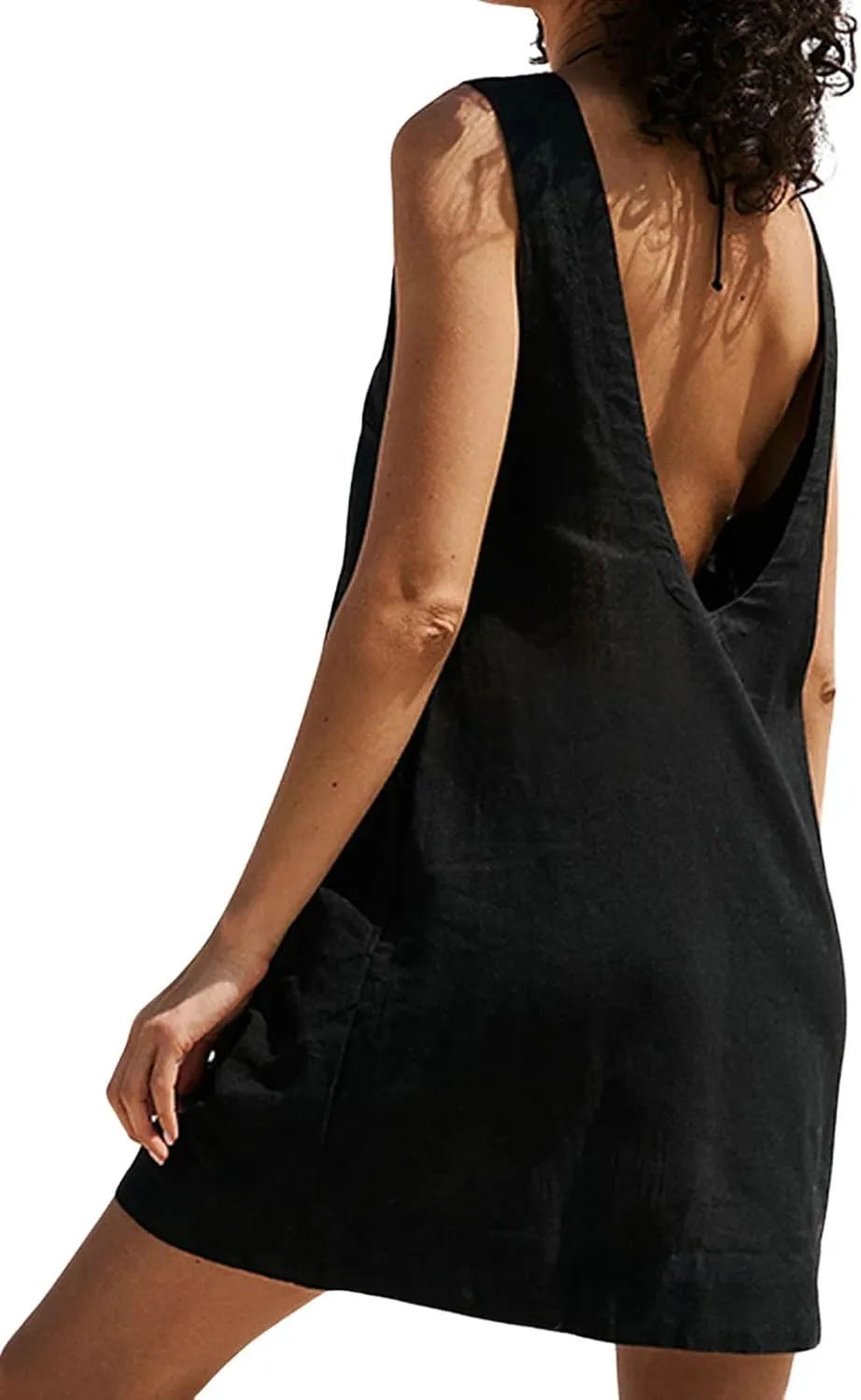 CHARTOU Women Cotton Linen Shift Dress Sleeveless Tank Mini Dress Open Back Summer Dress Beach Short Tunic Dress