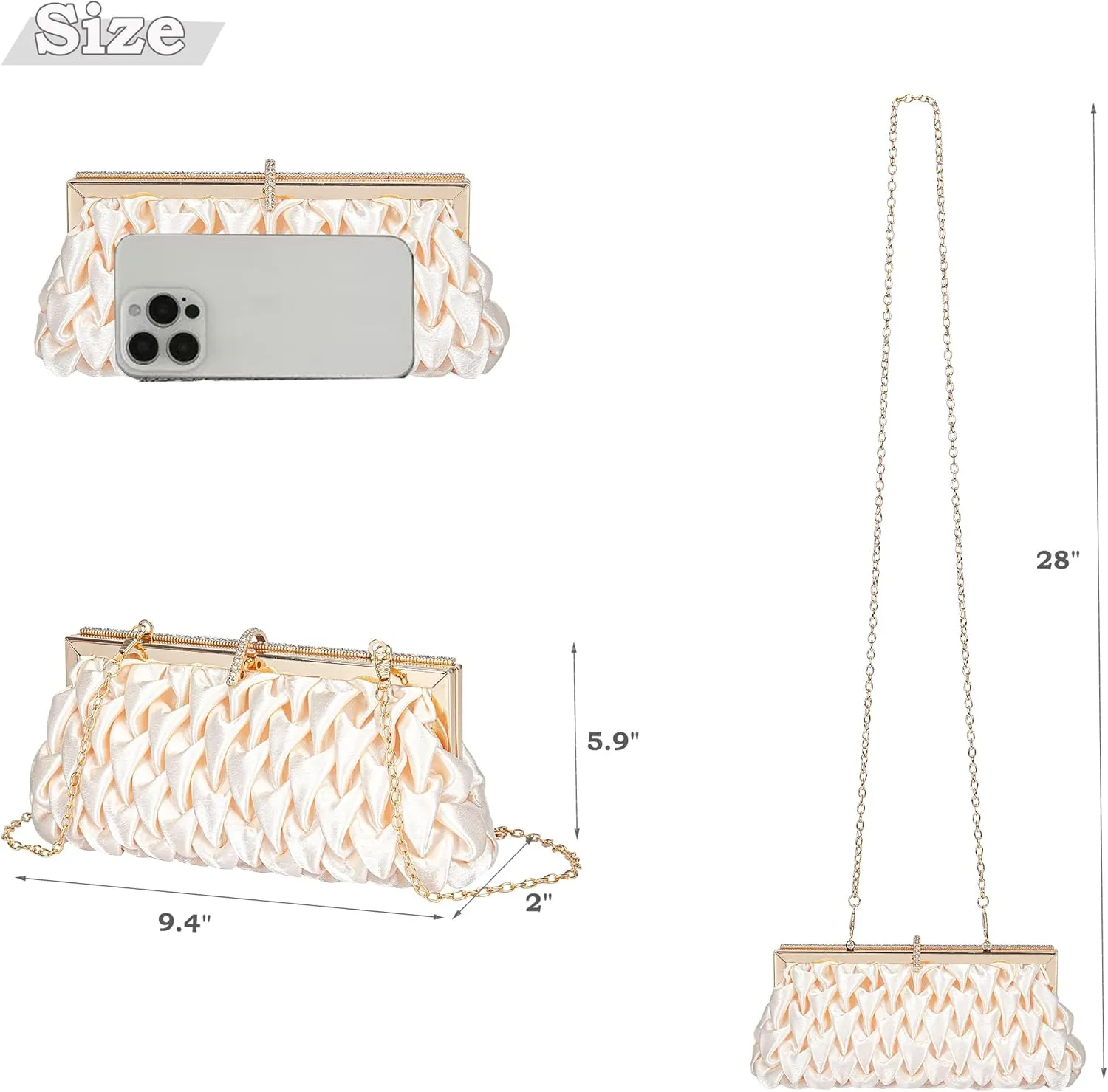 Classic Satin Clutch Bag Diamante Embellished Formal Evening Handbag for Wedding Prom Party Purses