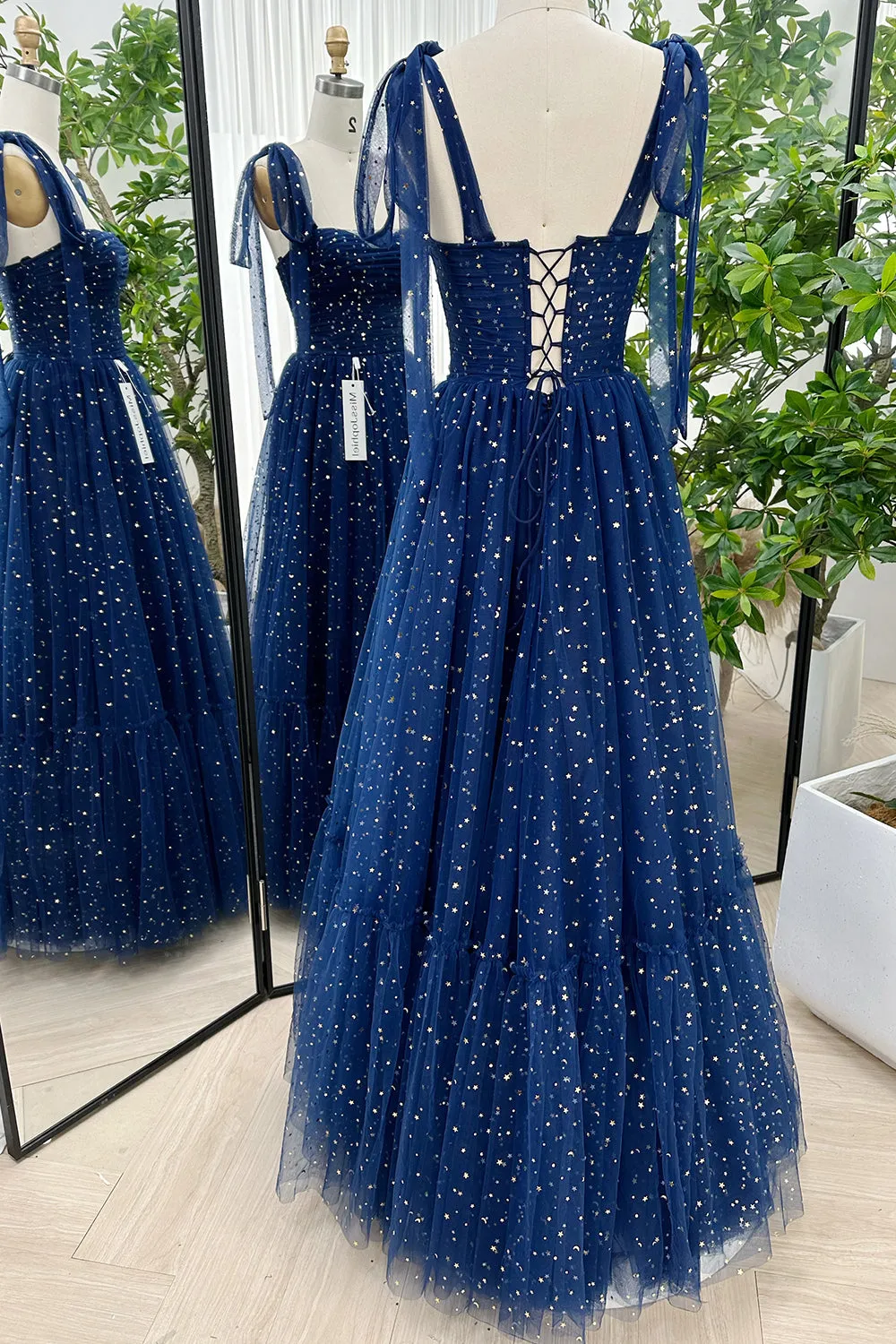 Elegant Dark Navy Sweetheart Midi Formal Dress with Removable Tulle Straps