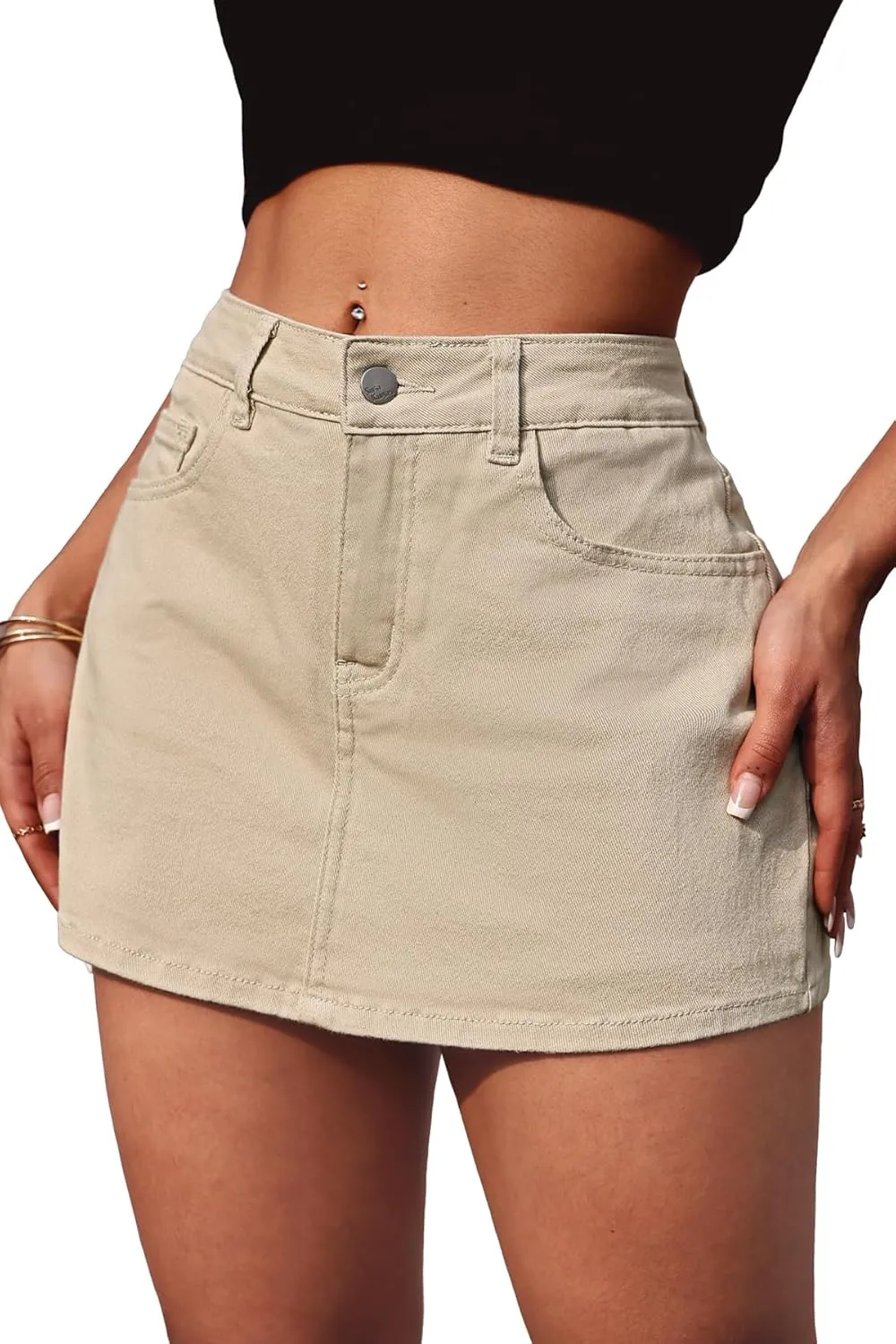 ELLEVEN High Stretchy Mini Skort Skirt for Women,Low Waist Denim Skort Shorts with Pockets