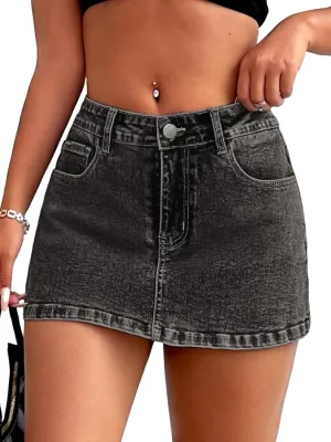 ELLEVEN High Stretchy Mini Skort Skirt for Women,Low Waist Denim Skort Shorts with Pockets