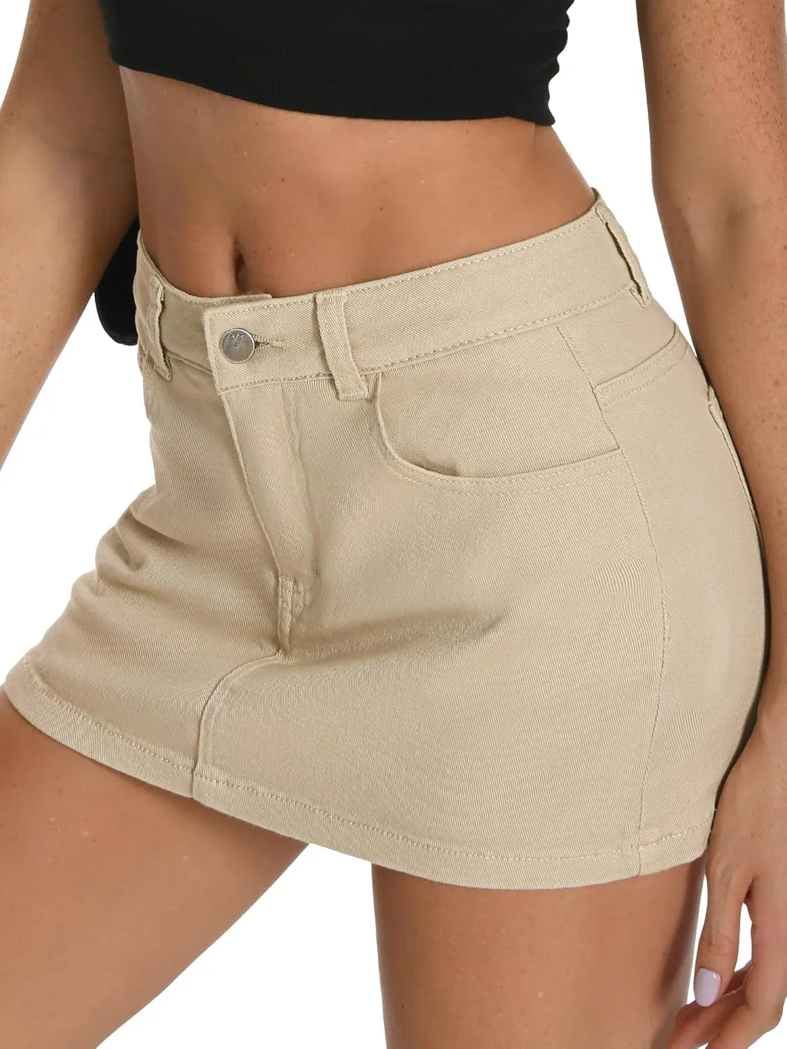 ELLEVEN High Stretchy Mini Skort Skirt for Women,Low Waist Denim Skort Shorts with Pockets