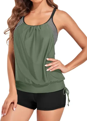 Holipick Two Piece Tankini Swimsuits for Women Tummy Control Bathing Suit Blouson Tankini Top with Sporty Boy Shorts 2025