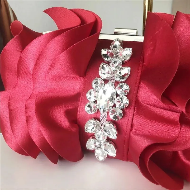 HUFFA Fashion Diamond Luxury Handbag for Women Elegant Silk Evening Clutch Bag Rhinestone Chain Shoulder Bag Acrossbody (Color : Red, Size : One Size)