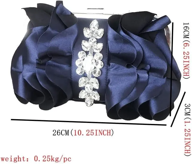 HUFFA Fashion Diamond Luxury Handbag for Women Elegant Silk Evening Clutch Bag Rhinestone Chain Shoulder Bag Acrossbody (Color : Red, Size : One Size)