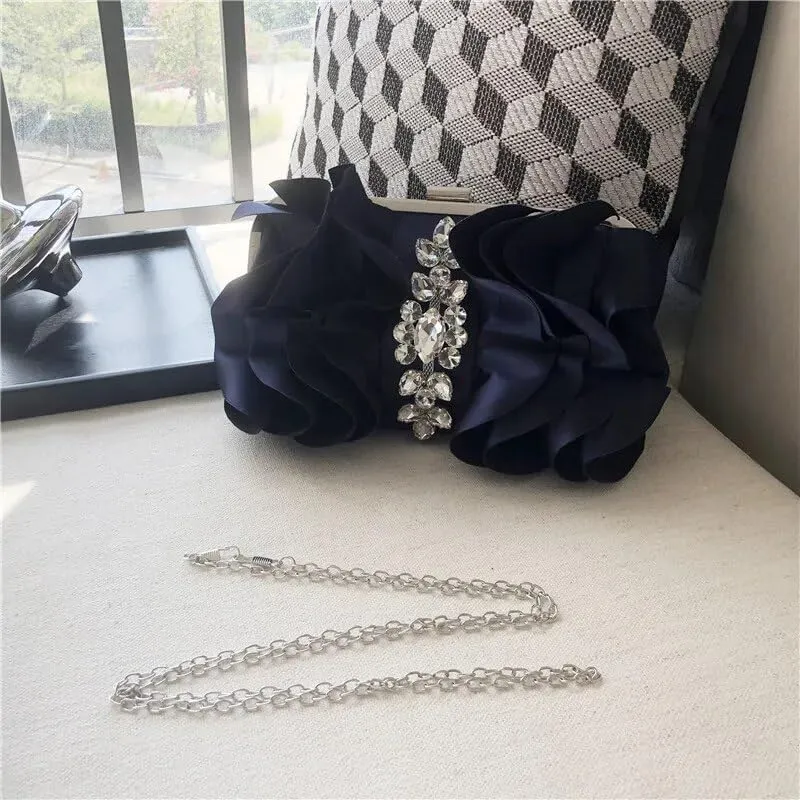 HUFFA Fashion Diamond Luxury Handbag for Women Elegant Silk Evening Clutch Bag Rhinestone Chain Shoulder Bag Acrossbody (Color : Red, Size : One Size)
