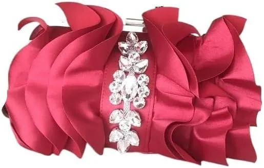 HUFFA Fashion Diamond Luxury Handbag for Women Elegant Silk Evening Clutch Bag Rhinestone Chain Shoulder Bag Acrossbody (Color : Red, Size : One Size)