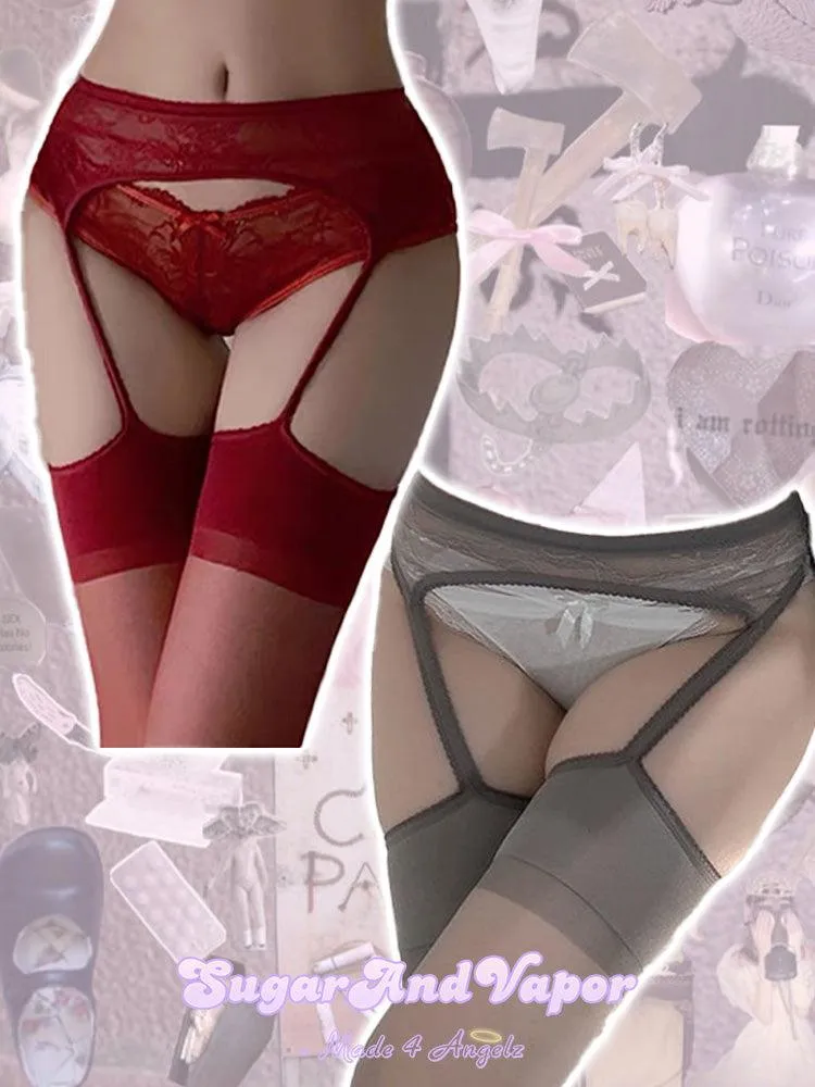 Black Sheer Stocking Tights with Sexy Garter Detail by Kasia