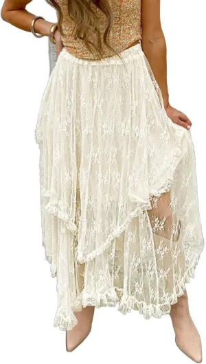 Lace Tiered Midi Skirt