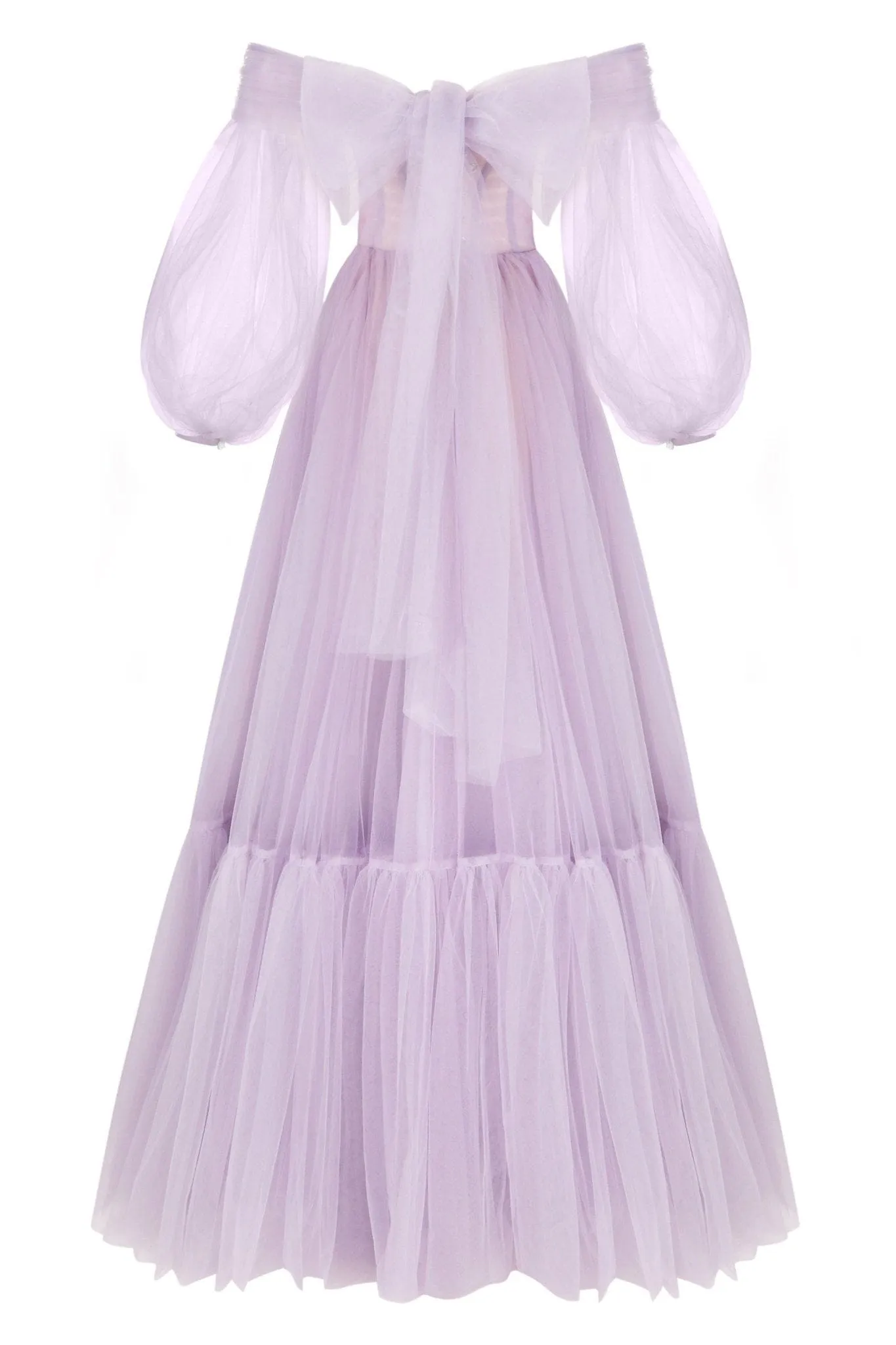 Maxi Tulle Dress with Lavender Sheer Sleeves