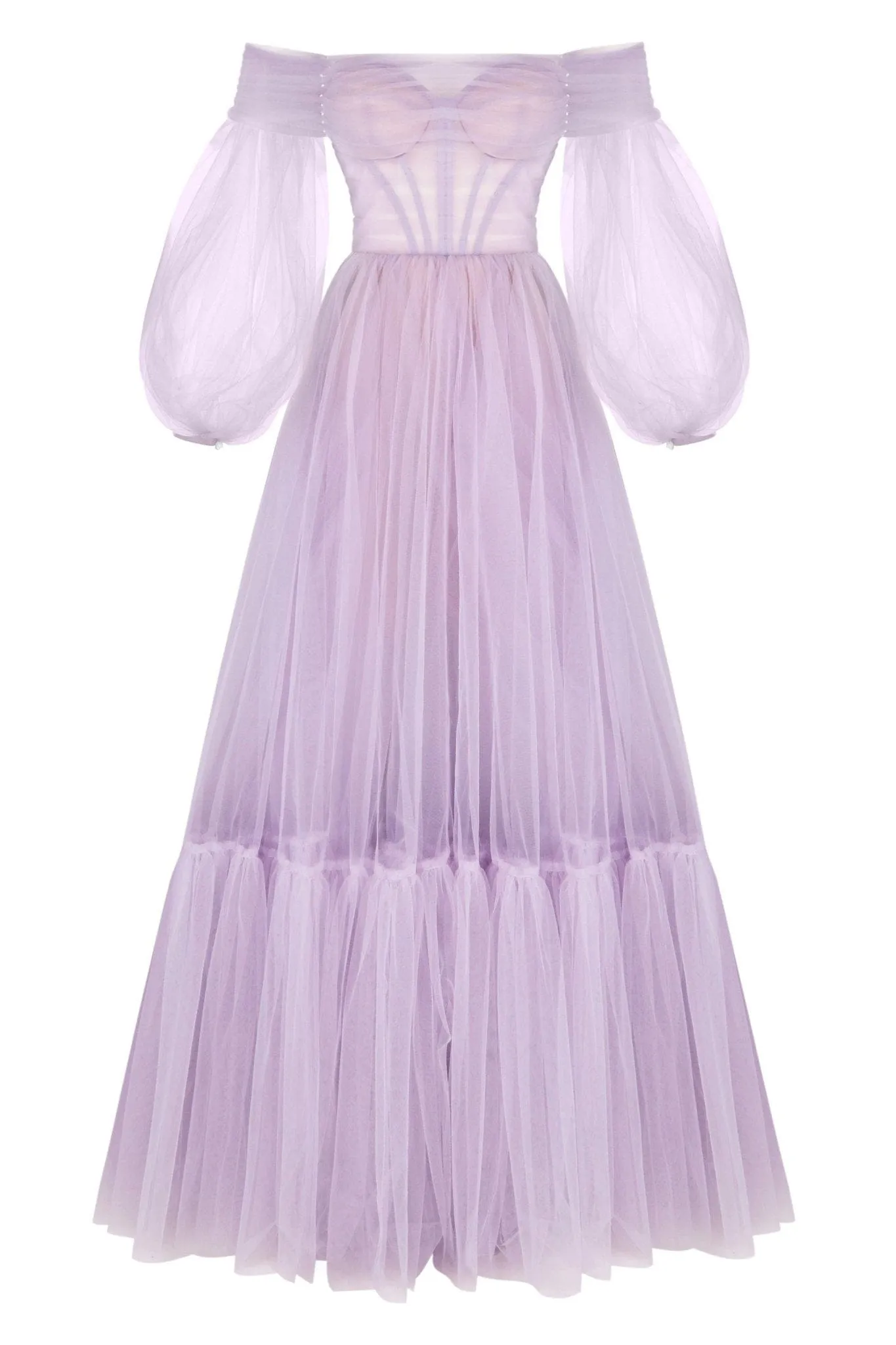 Maxi Tulle Dress with Lavender Sheer Sleeves