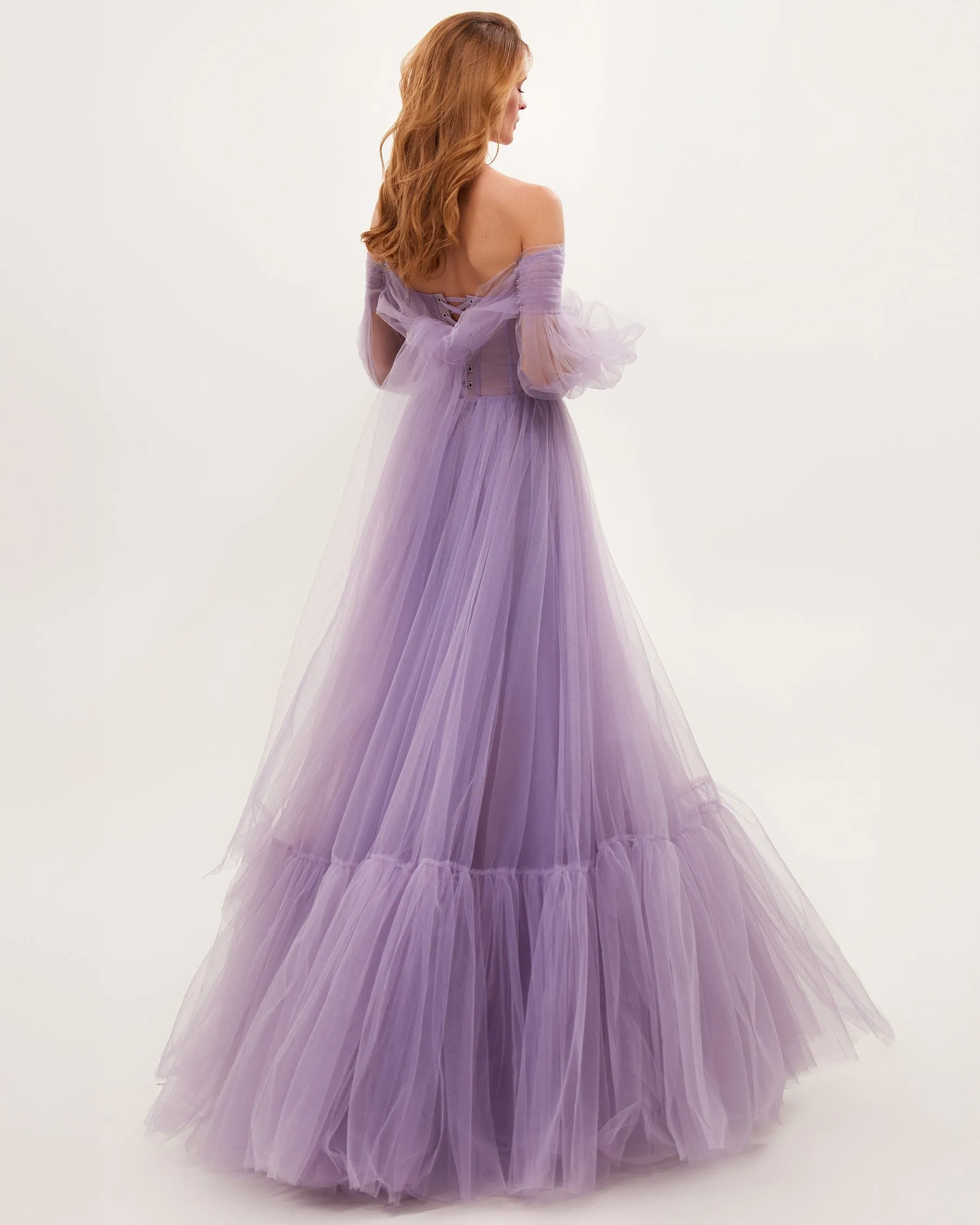 Maxi Tulle Dress with Lavender Sheer Sleeves