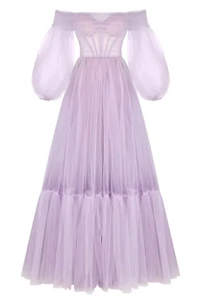 Maxi Tulle Dress with Lavender Sheer Sleeves