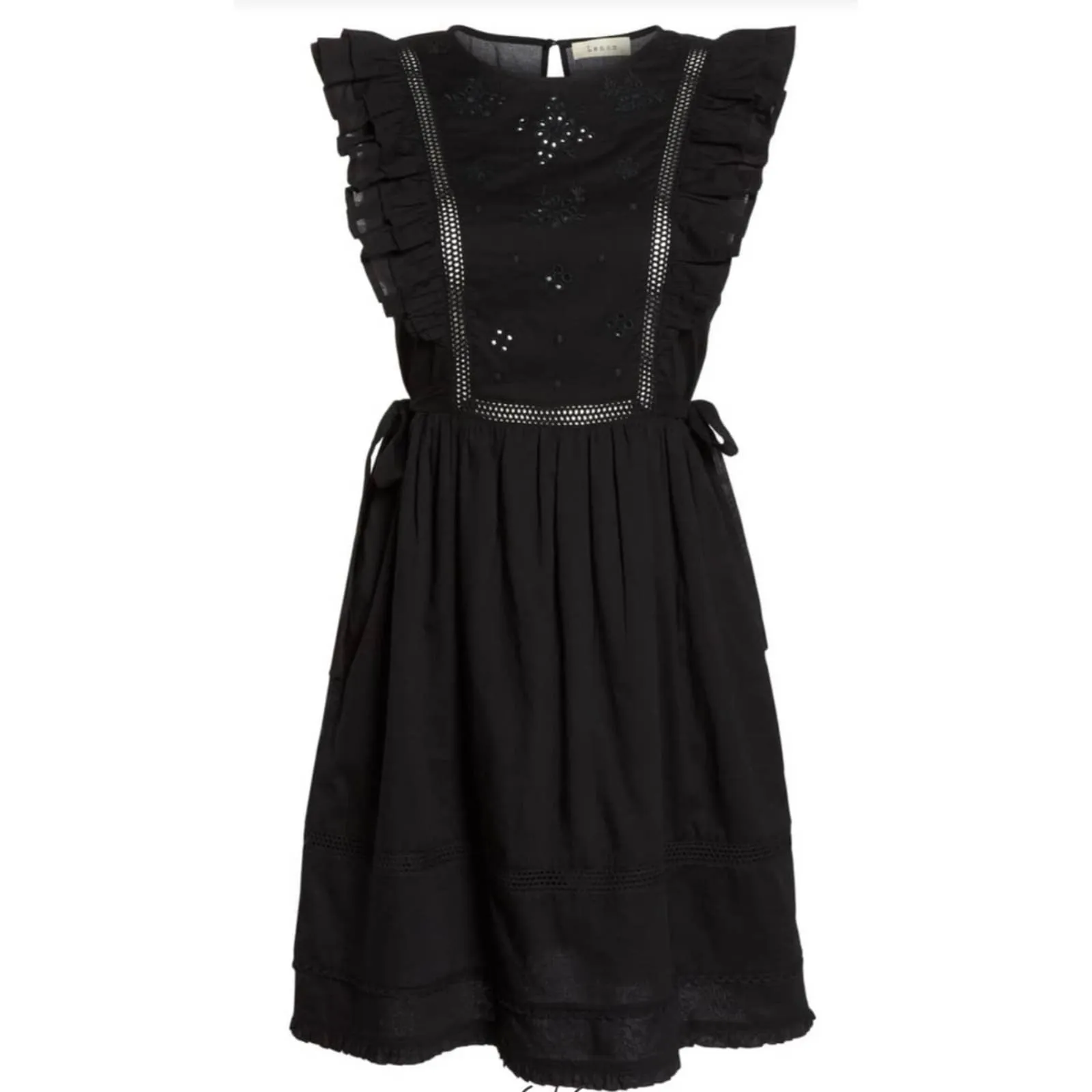 Lenon Ruffle Cotton Eyelet Fit & Flare Dress Black