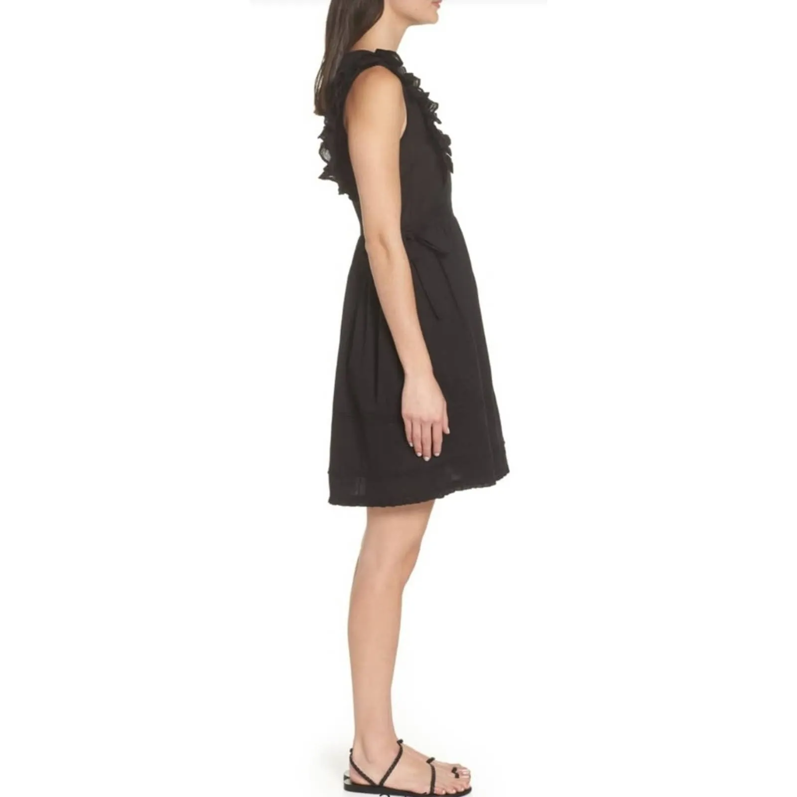 Lenon Ruffle Cotton Eyelet Fit & Flare Dress Black
