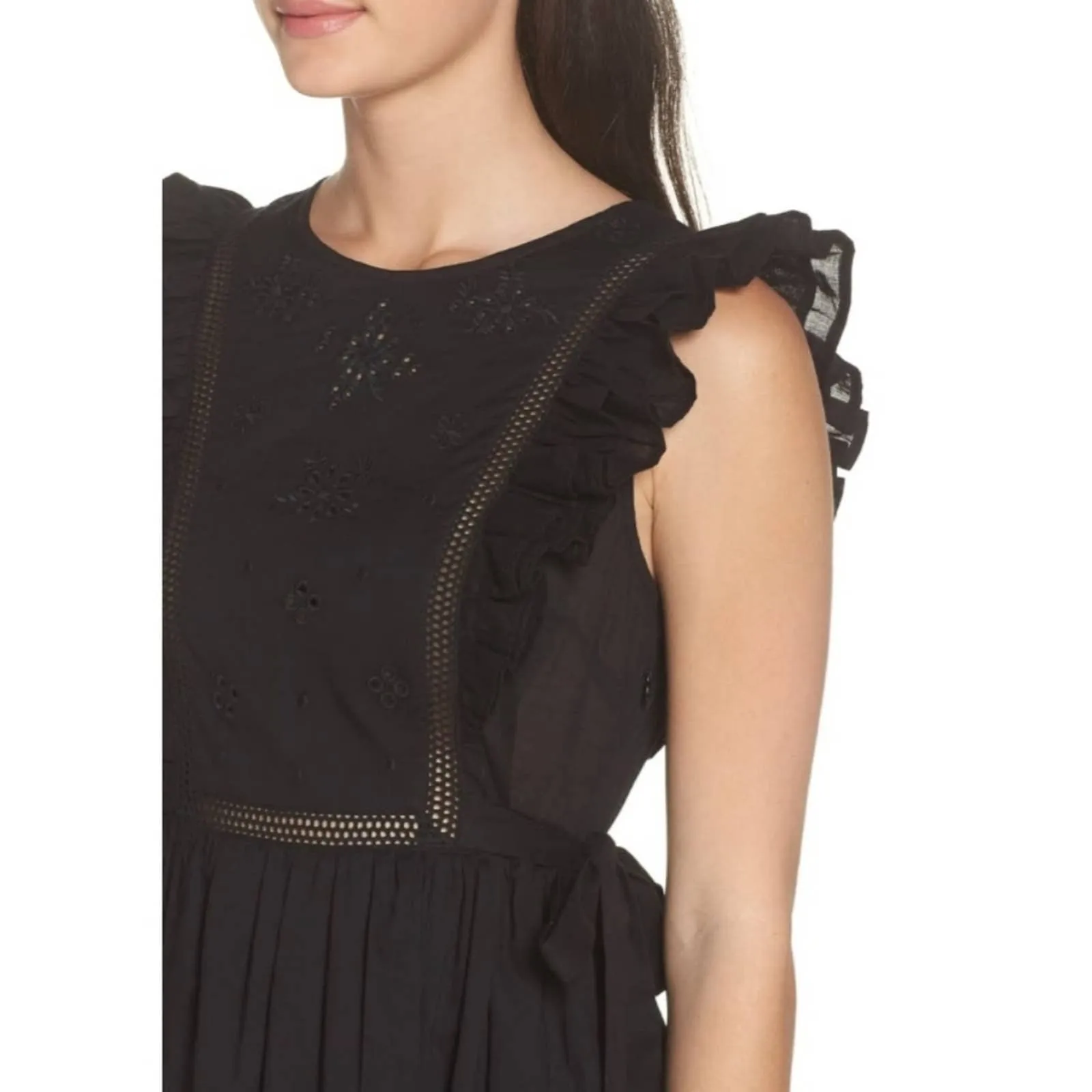 Lenon Ruffle Cotton Eyelet Fit & Flare Dress Black