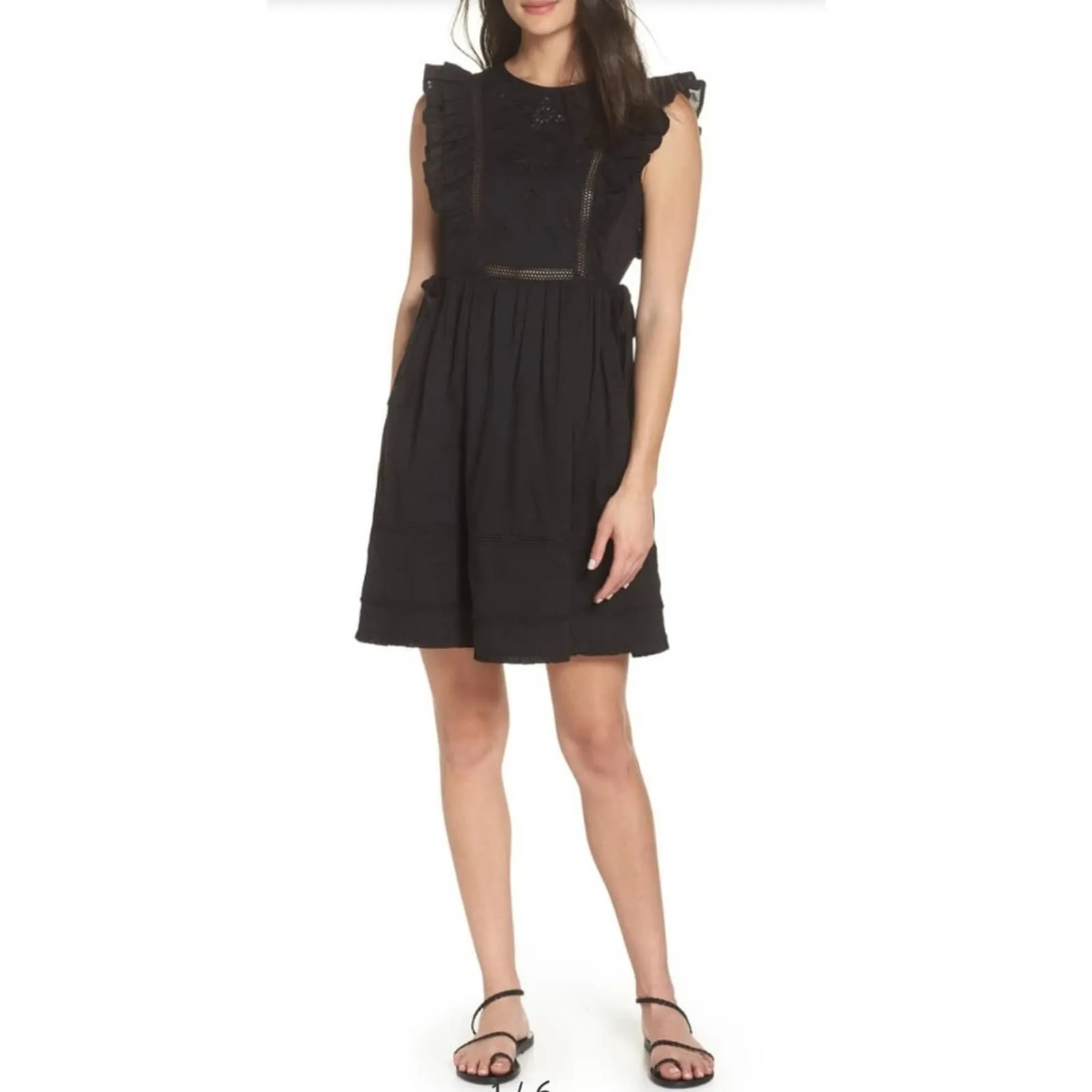 Lenon Ruffle Cotton Eyelet Fit & Flare Dress Black