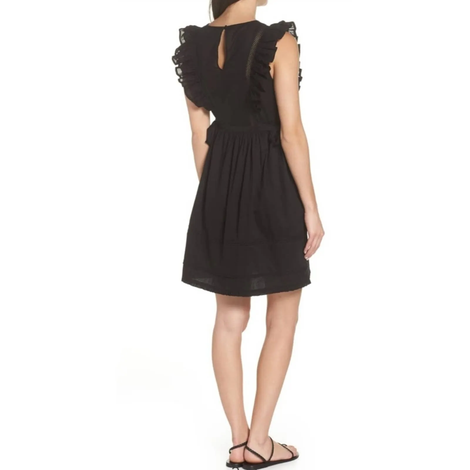 Lenon Ruffle Cotton Eyelet Fit & Flare Dress Black
