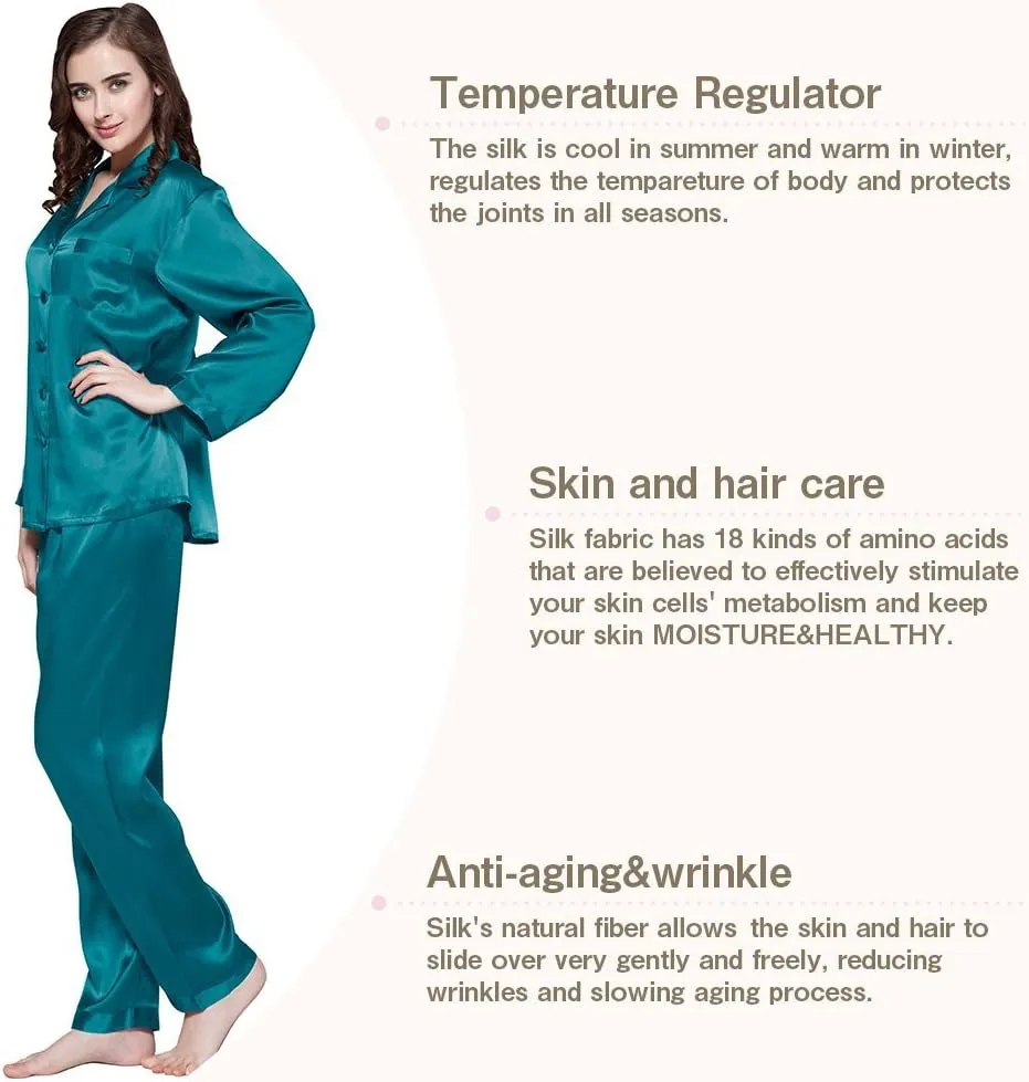 LilySilk Silk Pajamas for Women Pure Full Length Long 22 Momme 100% Mulberry Silk Luxury