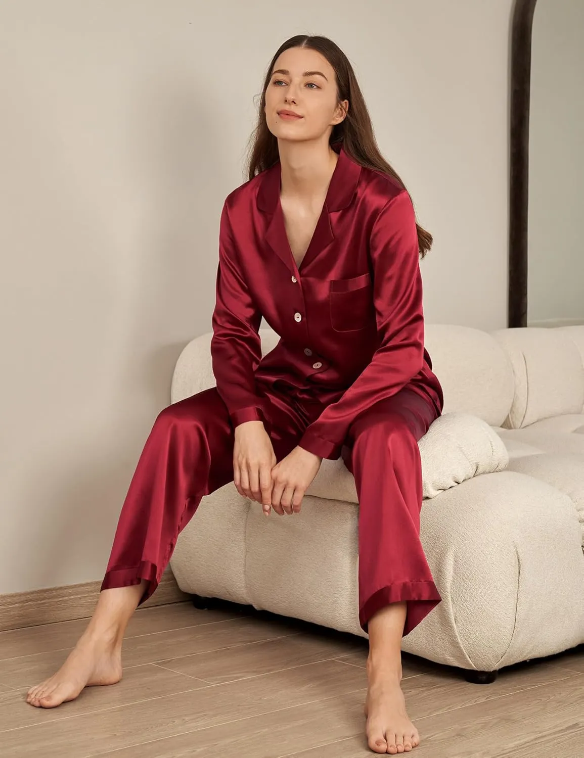 LilySilk Silk Pajamas for Women Pure Full Length Long 22 Momme 100% Mulberry Silk Luxury