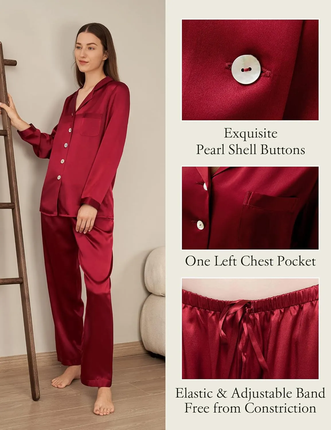 LilySilk Silk Pajamas for Women Pure Full Length Long 22 Momme 100% Mulberry Silk Luxury