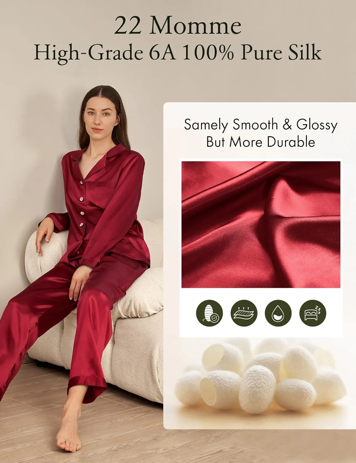 LilySilk Silk Pajamas for Women Pure Full Length Long 22 Momme 100% Mulberry Silk Luxury