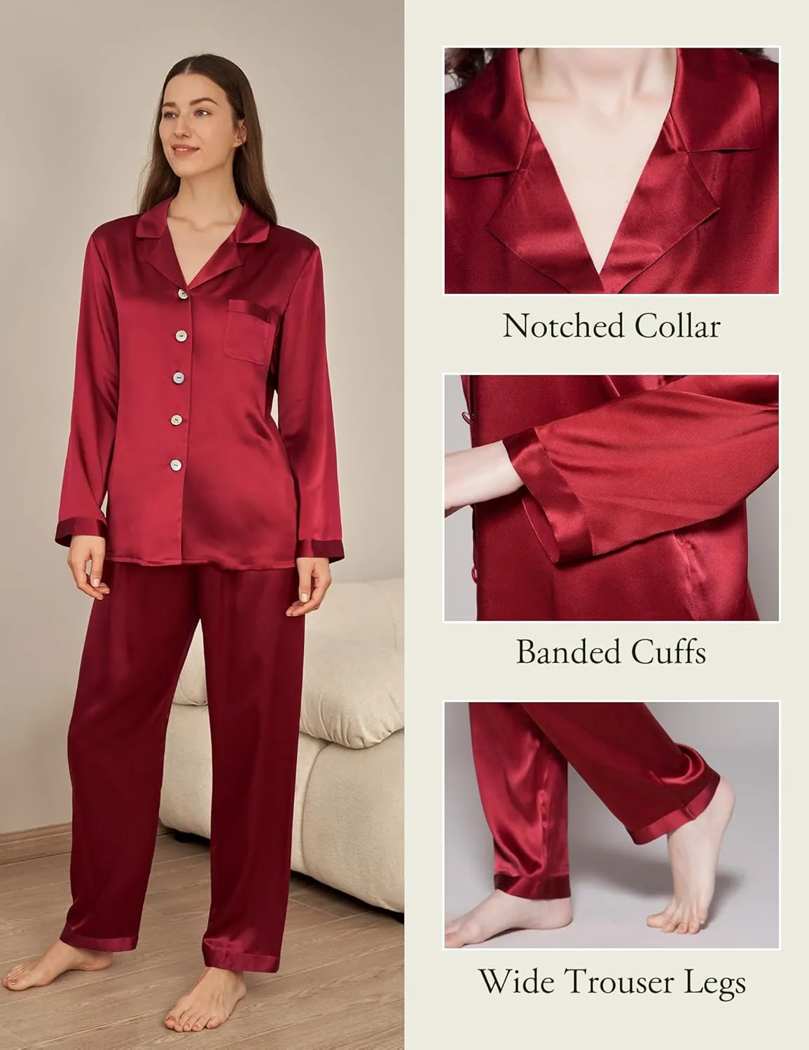 LilySilk Silk Pajamas for Women Pure Full Length Long 22 Momme 100% Mulberry Silk Luxury