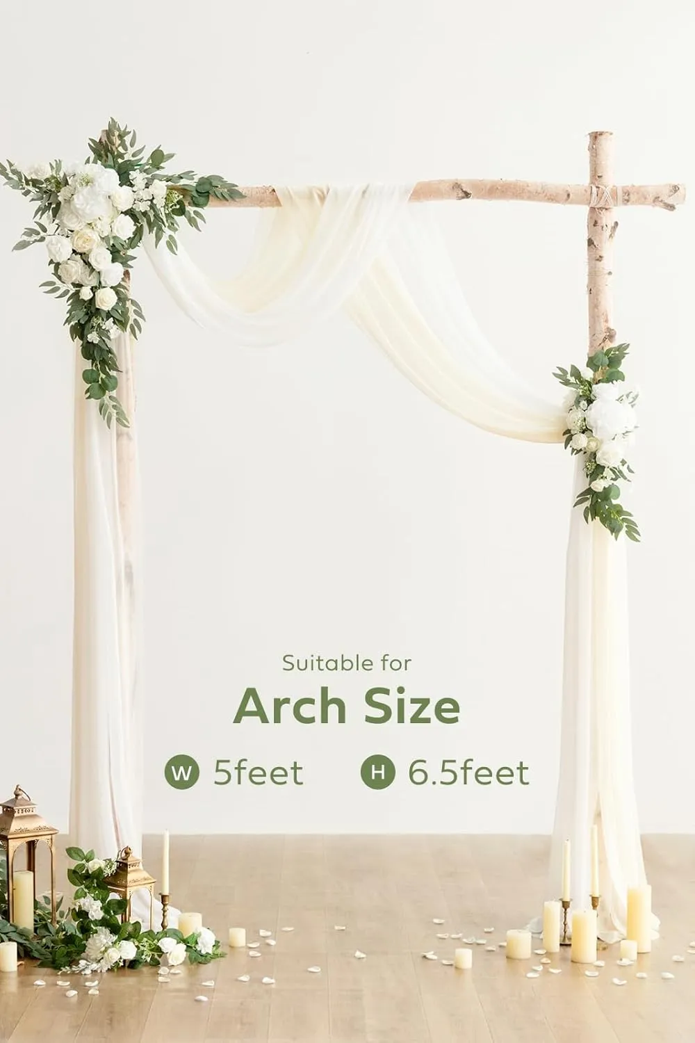Ling's Moment Artificial Wedding Arch Flowers Kit Pack of 4, 2pcs Hanging Silk Flowers Arrangement 2pcs Chiffon Drapes Ceremony Spring Fake Rose Arbor Backdrop White Sage Floral Party Outdoor Decor