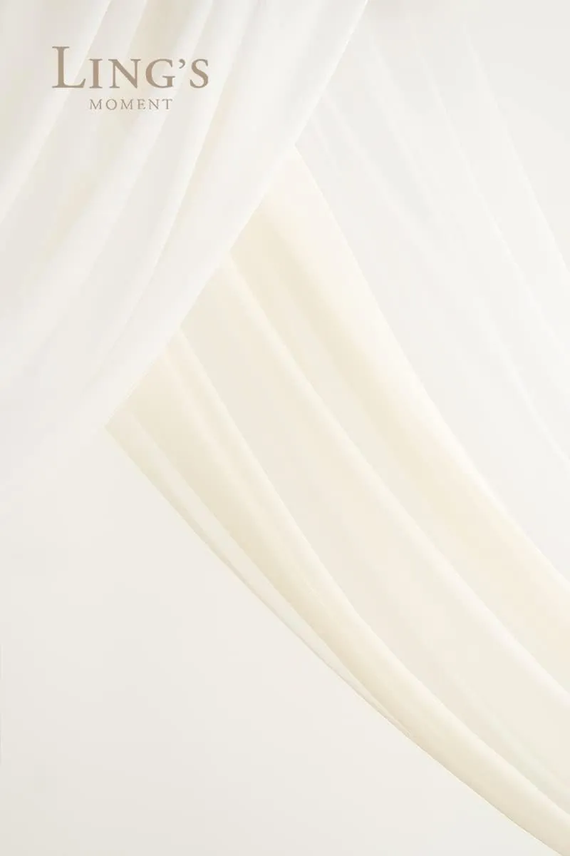 Ling's Moment Artificial Wedding Arch Flowers Kit Pack of 4, 2pcs Hanging Silk Flowers Arrangement 2pcs Chiffon Drapes Ceremony Spring Fake Rose Arbor Backdrop White Sage Floral Party Outdoor Decor