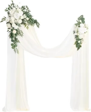 Ling's Moment Artificial Wedding Arch Flowers Kit Pack of 4, 2pcs Hanging Silk Flowers Arrangement 2pcs Chiffon Drapes Ceremony Spring Fake Rose Arbor Backdrop White Sage Floral Party Outdoor Decor