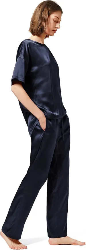 Mommesilk Silk Pajamas for Women Half Sleeve Washable 100% Real Mulberry Silk Pj Sets Sleep Summer