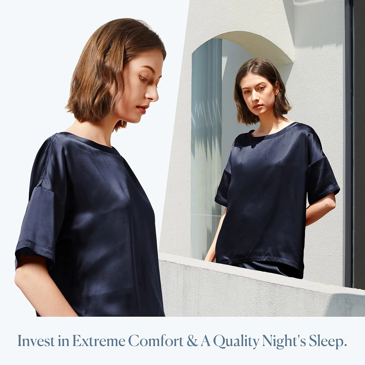 Mommesilk Silk Pajamas for Women Half Sleeve Washable 100% Real Mulberry Silk Pj Sets Sleep Summer