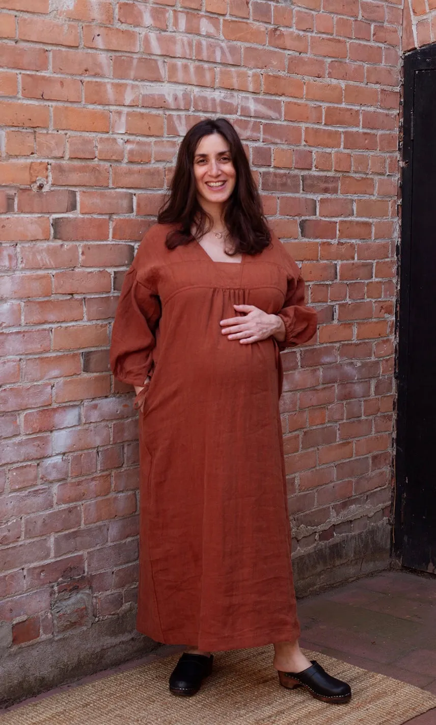 Paysanne Heritage Dress in Cinnamon Linen