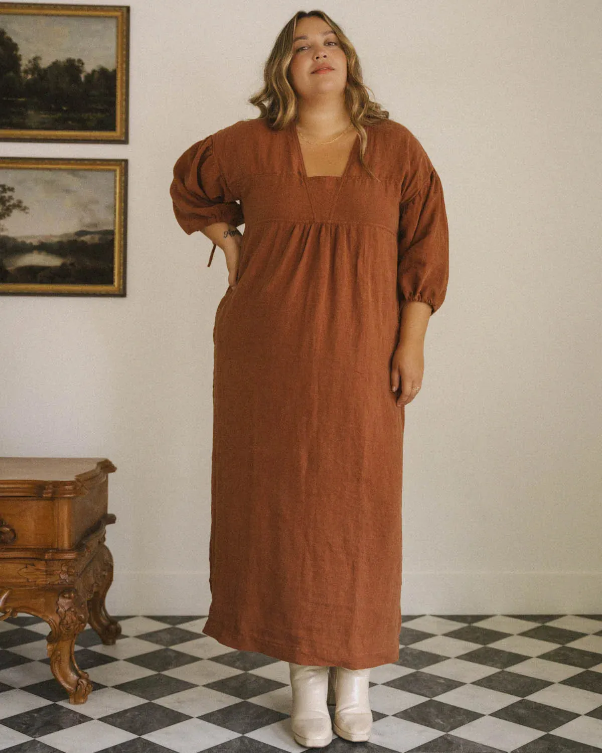 Paysanne Heritage Dress in Cinnamon Linen