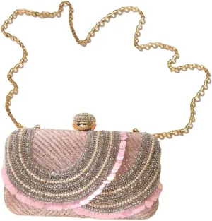 Pink Bead Embroidered Silk Clutch - Hand Embroidered Silk Handbag Clutch Purse - Evening Handbag