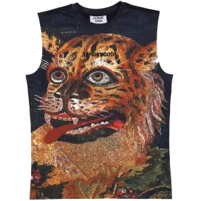 Sleeveless Mosaic Pattern Predator Graphic T-Shirt