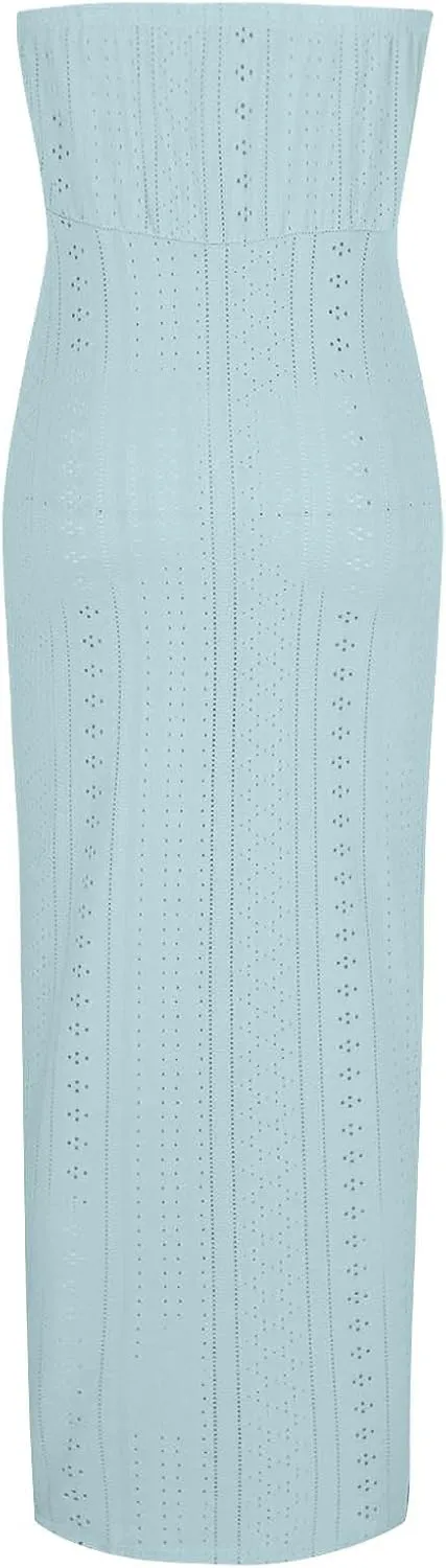 Sexy Dresses for Women Trendy Strapless Wrap Slit Eyelet Dress Fashion High Waist Ruched Bodycon Cocktail Party Dress