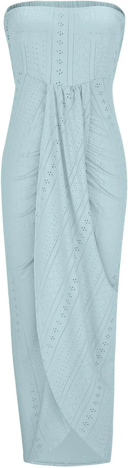 Sexy Dresses for Women Trendy Strapless Wrap Slit Eyelet Dress Fashion High Waist Ruched Bodycon Cocktail Party Dress